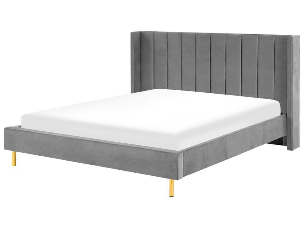 Beliani Zamatová posteľ 180 x 200 cm sivá VILLETTE